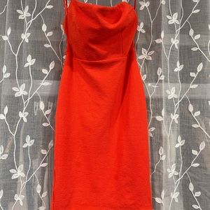 Red strapless dress